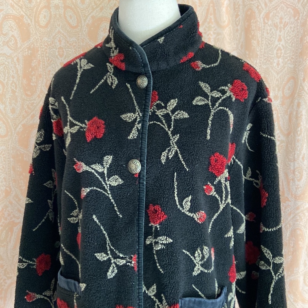 90s rose print sherpa fleece button up jacket